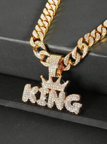 Hip Hop For Women Men Fashion Rhinestone Letter & Crown Charm Necklace Perfect Jewelry Gift For Party
