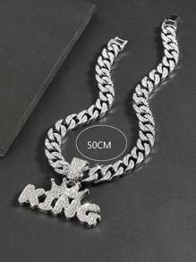 Hip Hop For Women Men Fashion Rhinestone Letter & Crown Charm Necklace Perfect Jewelry Gift For Party