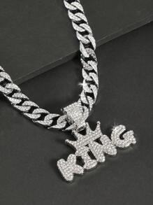 Hip Hop For Women Men Fashion Rhinestone Letter & Crown Charm Necklace Perfect Jewelry Gift For Party
