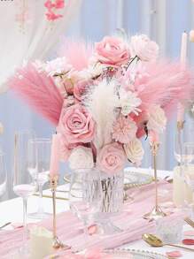 9/18件装人造藤条草，逼真芦苇花，蓬松茎秆，适用于婚礼、花束装饰、家居装饰（粉色+白色+米色）、情人节、生日礼物、毕业典礼、秋季装饰、秋季主题人造植物 - 彩色 - 查看 4