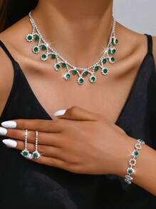 Conjunto de Joias de Casamento da Moda: Colar, Brincos, Pulseira, 4 peças/Conjunto