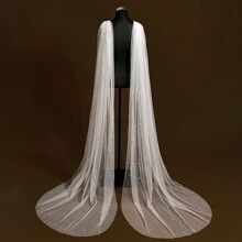 1pc Long Pearl Trim Hooded Cape, Bride Wedding Dress Accessory, Actress Stage Performance Costume, Photography Studio Outfit Fall Clothes For Women