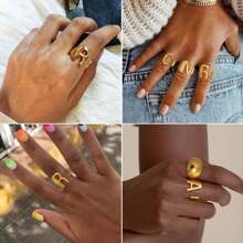 Yanxyad Chữ Cái Nhẫn Có Thể Điều Chỉnh, Vàng Sang Trọng Trang Sức Nữ Vàng Tuyên Bố Nhẫn Cá Tính Khắc Nữ Mở Signet Nhẫn Cho Đảng - Vàng - Xem 6