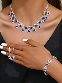 Conjunto de Joias de Casamento da Moda: Colar, Brincos, Pulseira, 4 peças/Conjunto
