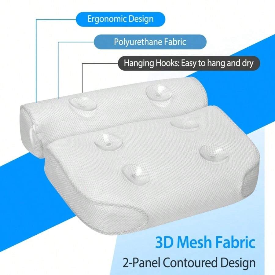 Global Phoenix Bathtub Pillow 3D Mesh White Ergonomic Spa Pillow 6
