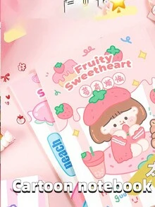 4入組卡通A5線裝筆記本，外觀可愛，適用於學生和辦公室職員，每冊30張/60頁，亮眼紙張 - 多色多圖案 - 查看 2