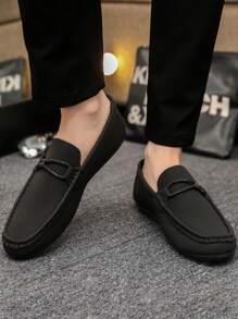 男士經典正式鞋，時尚舒適的貼面豆鞋，輕巧柔軟的開車鞋，舒適的皮革鞋 - 黑色 - 查看 1