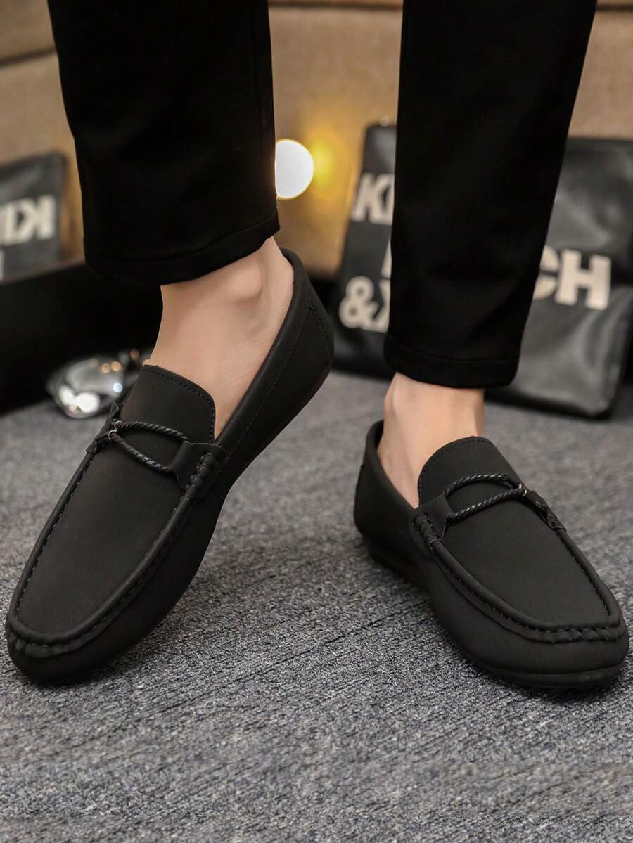 男士經典正式鞋，時尚舒適的貼面豆鞋，輕巧柔軟的開車鞋，舒適的皮革鞋 - 黑色 - 查看 1