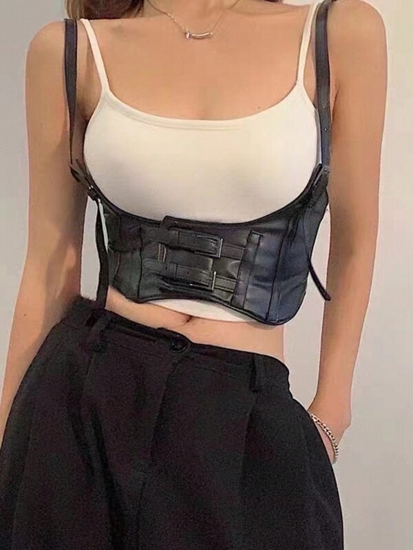 1 pieza Vestido overol tipo corset de estilo vaquero occidental negro para mujer con cinturón decorativo en la cintura, chaleco de moda punk para mujeres, accesorios de cinturón tipo corset de Halloween para damas, para vestido, uso vaquero occidental, vaquera, campo, vintage, cinturón negro