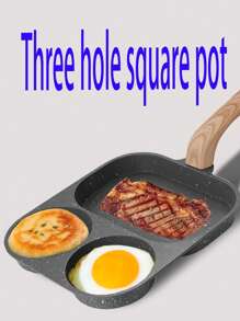 4-Hole Non-Stick Fry Pan - Perfect For Eggs, Pancakes, Burgers & More - Wooden Handle & Induction Cooker Compatible Seafood Boil - Multicolor - View 8