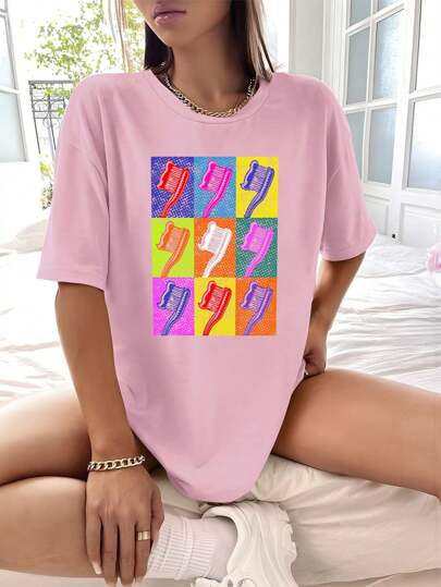 Camisa Camiseta Feminina Estampada Odonto Escova 100% Algodão Fio 30.1 Penteado