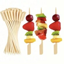 100Pcs Natural Bamboo Skewer Sticks, Wooden Barbecue Skewers For Appetizers, Fruit, Sausage, Snacks - BBQ Party Accessories,Christmas