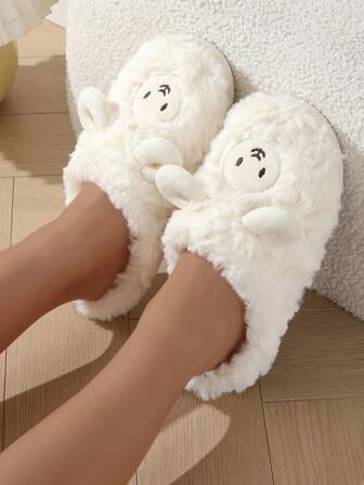 Cute Sheep-shaped Slippers For Women, Girls, Couples, Anti-slip, Warm, Furry, Perfect For Autumn And Winter