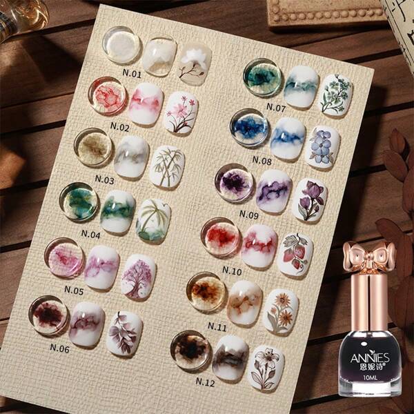 annies 10ml National Feng Shui Ink Halo Dyeing Gel Painting 2024 New White Marble Gradient Transparent Watercolor Halo Dyeing Liquid For Nail Shop Use