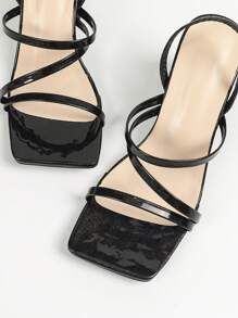 Women's Black Square-Toed High Heeled Sandals With Chunky Heels, Comfortable For Long Time Wear, Versatile For Daily And Workwear With Skirts, Elegant Style Shoes