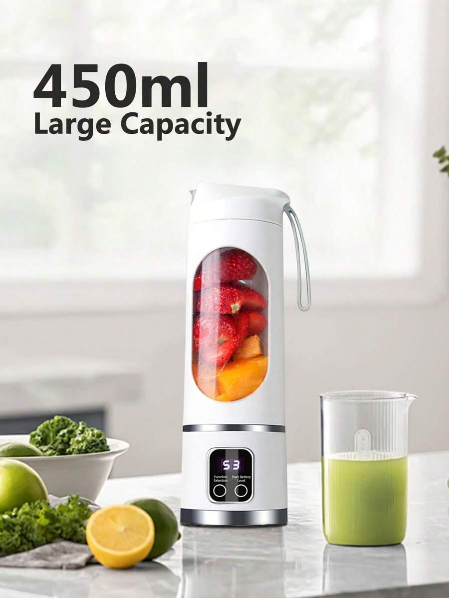 1入組450毫升便攜式電動果汁機，強大的USB可充電迷你水果攪拌機，可選擇8片刀片的便攜式USB充電攪汁杯，超長電池壽命，適用於廚房、家庭、旅行的家用水果搗拌機 - 彩色 - 查看 1