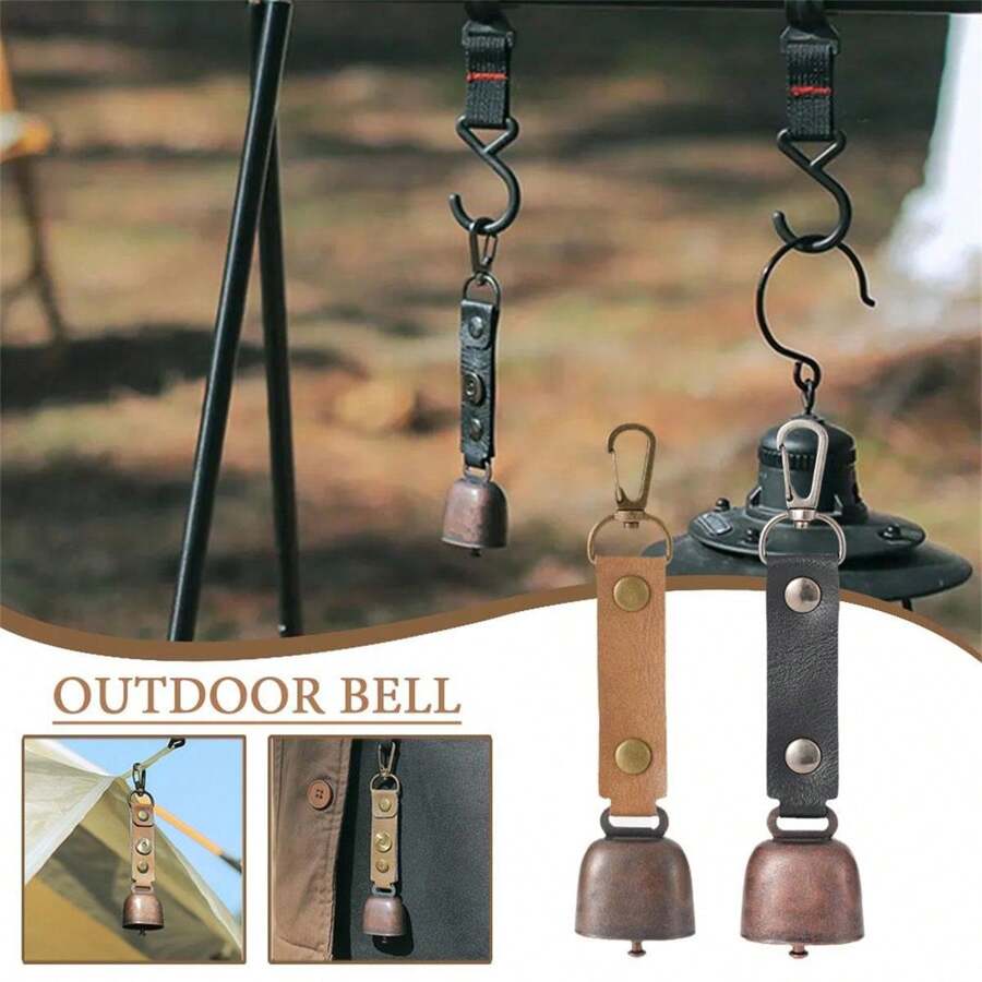 1/2 piezas Campana repelente de osos para exteriores, accesorio de llavero de campana de viento de cuero sintético retro para camping, recordatorio para senderismo, campana colgante para mascotas para pesca - Multicolor - Ver 1