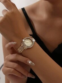 6 Piece Gorgeous, Elegant Women's Quartz Watch With Heart Jewelry Pendant Necklace, Earrings, Rings, Bracelet Set, Perfect Gift For Ladies, Diamond Alloy Strap, Classic Roman Scale Round Dial, Ideal Gift For Sisters And Mothers, Suitable For Daily Wear, Back-To-School Season, Graduation Season, Thanksgiving, Couples, The Best Gifts Watch Box Not Included