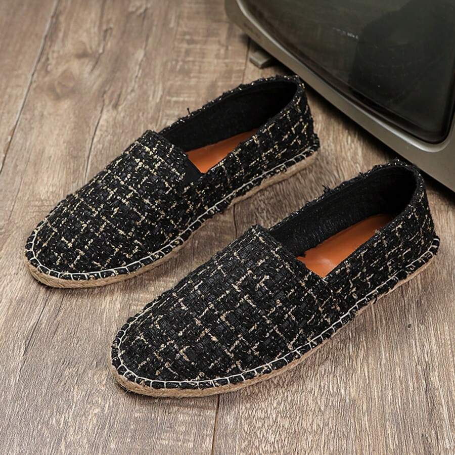 Men & Women's Hemp Rope Sole Canvas Slip-On Casual Shoes, Woven Breathable Flat Loafers, Durable Non-Slip Summer Beach Espadrilles, Handmade Fisherman Shoes, Black, White, Brown - Gold - View 1