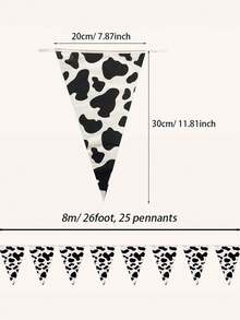 1 Pack Farm Theme Birthday Party Decorations, Including PE Pennant Banner, Cow Print Design, For Scene Setting - Black and White - View 2