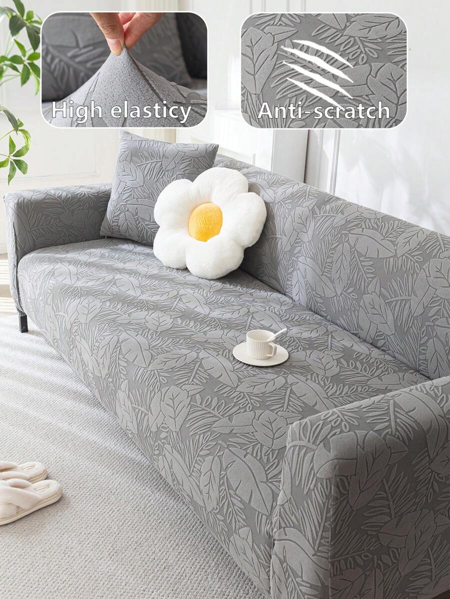 1pc 3D Sofa Cover, Multi-Functional Full Coverage Sofa Slipcover With Leaf Pattern Design, Protective Sofa Cover For Holiday Decoration, High Elasticity One-Piece Sofa Cover With 1 Pillow Case Gift
