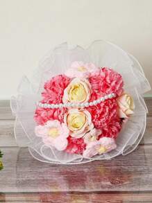 Wedding Bouquets For Bride Bridesmaid, Silk Rose Carnation Bride Bridesmaid Hand Holding Flower Bouquet For Valentines Day Decor Wedding Party Supplies Home Decor