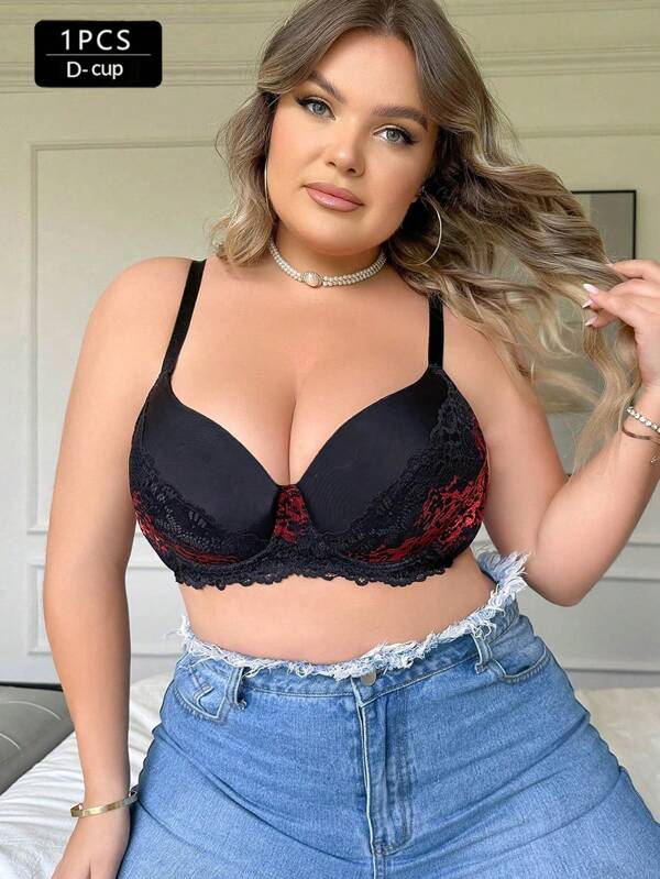 Soutien-gorge rembourré push-up grande taille pour le électronique transfrontalier, soutien-gorge mince pour le soutien de la poitrine, design en dentelle, bretelle réglable avec fermeture arrière, soutien-gorge à armature, taille pour femmes, style américain/européen