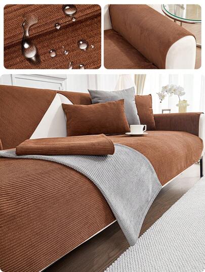 1入防水玉米絨沙發套，適用於1/2/3/4座椅沙發坐墊保護套，帶扶手和靠背套，全季使用