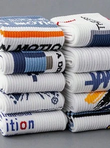 7 Pairs/Set Men's Random Simple Casual Sports Student Basketball Socks, Fall