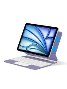 Funda protectora con teclado en árabe compatible con iPad Air 11" / Air 13" M2 2024, compatible con iPad Pro 11" / 12.9" 2018-2022, Smart Cover, panel táctil retroiluminado, morado - Púrpura-árabe - Ver 11