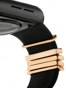 5 件金属饰物装饰环兼容 Apple Watch/三星表带钻石装饰智能手表硅胶表带配件手链配件（不含表带） - 玫瑰金 - 查看 3