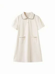 Balabala Girls' Dress, 2024 New Summer A-Line Polo Dress - White - View 4