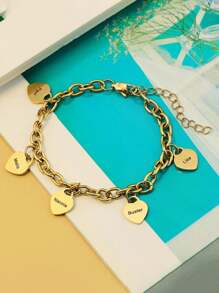 Personalisiertes herzförmiges Anhänger Armband aus Edelstahl mit Familienname, für Mutter, beste Freundin, Stilvolle Geschenkidee, Herbstmode, Lässig, Vintage, Old Money, schlicht, süß, unisex, Punk, personalisiert, einzigartig, ideale Geschenke für Ihn, Freundin, Mama, Familie, Freunde, Tochter, Sie, Großeltern, Freund, Papa, Sohn, zu Jahrestagen, Geburtstagen, für den täglichen Gebrauch, Abschlussball, Muttertag, Valentinstag, Abschluss, Hochzeit, Vatertag