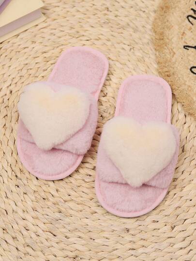 شبشب داخلي للأطفال مسطح بأصابع مفتوحة ويحتوي على قلوب جذابة ومسامات هوائية للحصول على الراحة الدافئة والارتداء العارض في المنزل