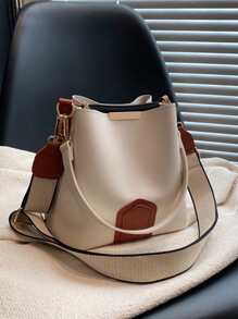 New Fashionable Vintage Style High-Quality Bucket Bag With Wide Strap For Women, Suitable For Work, Commute, Dating And Daily Use - White - View 7