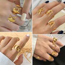 Yanxyad Chữ Cái Nhẫn Có Thể Điều Chỉnh, Vàng Sang Trọng Trang Sức Nữ Vàng Tuyên Bố Nhẫn Cá Tính Khắc Nữ Mở Signet Nhẫn Cho Đảng - Vàng - Xem 8