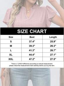 Women Summer Casual Tops V Neck Ruffle Short Sleeve Flowy Business T Shirts Dressy Cute Eyelet Printed Basic Tees Tunic Blouse - Pink - View 7