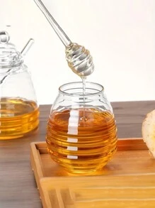 1pc High Borosilicate Glass Honey Jar With Lid And Stirring Rod, Creative Transparent Glass Container - Clear - View 7