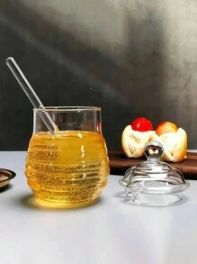 1pc High Borosilicate Glass Honey Jar With Lid And Stirring Rod, Creative Transparent Glass Container - Clear - View 8