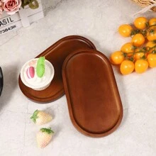 简约木制咖啡杯托盘、下午茶甜点蛋糕展示托盘、小吃拼盘、烛台、厨房、圣诞礼物 - 棕色 - 查看 6