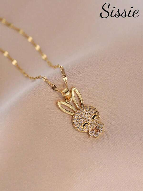 1pc Children Cute Cartoon Rabbit Copper & Zirconia Necklace Fashion Princess Necklace Suitable For Girls Versatile Party Jewelry For Daily Wearing Gold Jewelry Back To School