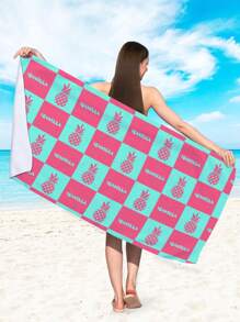 1入70*160cm個性化鳳梨圖案超細纖維沙灘巾，時尚泳池海邊度假戶外旅行休閒沙灘毯 - 彩色 - 查看 8