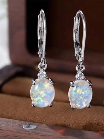 1pair Of Sparkling Sterling Silver Egg-Shaped White Australian Pendant Earrings, Women's Engagement/Anniversary Gift, Fashionable Jewelry For Daily Wear