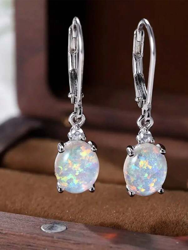 1pair Of Sparkling Sterling Silver Egg-Shaped White Australian Pendant Earrings, Women's Engagement/Anniversary Gift, Fashionable Jewelry For Daily Wear