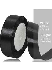 1入組24碼0.787寸/1.57寸黑色緞帶，手工藝製作用織帶，適用於禮物包裝、花束、婚禮、派對裝飾（黑色） - 黑色 - 查看 3
