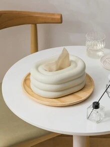 1pc Ceramic Tissue Box, Creamy White Circle Design Decorative Napkin Holder, Living Room Coffee Table Creative Decoration, Home Decoration, Ceramic Handkerchief Box, Tissue Box Cover, Napkin Dispenser Tray, Home Decorations, Home Organization And Storage, Room Decor, Kitchen Accessories, Kitchen Tools, Organizer Kitchen, Travel, Holiday, Napkin Holder, Festival Family Gathering, For Home Kitchen Dining Room, Decorative Box, Women Wedding Gift, Summer Travel Holiday Festival Must-Have