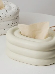 1pc Ceramic Tissue Box, Creamy White Circle Design Decorative Napkin Holder, Living Room Coffee Table Creative Decoration, Home Decoration, Ceramic Handkerchief Box, Tissue Box Cover, Napkin Dispenser Tray, Home Decorations, Home Organization And Storage, Room Decor, Kitchen Accessories, Kitchen Tools, Organizer Kitchen, Travel, Holiday, Napkin Holder, Festival Family Gathering, For Home Kitchen Dining Room, Decorative Box, Women Wedding Gift, Summer Travel Holiday Festival Must-Have