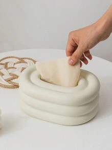 1pc Ceramic Tissue Box, Creamy White Circle Design Decorative Napkin Holder, Living Room Coffee Table Creative Decoration, Home Decoration, Ceramic Handkerchief Box, Tissue Box Cover, Napkin Dispenser Tray, Home Decorations, Home Organization And Storage, Room Decor, Kitchen Accessories, Kitchen Tools, Organizer Kitchen, Travel, Holiday, Napkin Holder, Festival Family Gathering, For Home Kitchen Dining Room, Decorative Box, Women Wedding Gift, Summer Travel Holiday Festival Must-Have