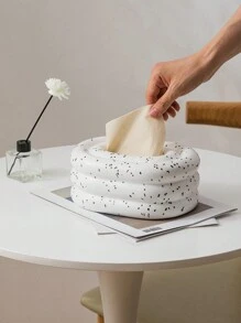 1pc Ceramic Tissue Box, Creamy White Circle Design Decorative Napkin Holder, Living Room Coffee Table Creative Decoration, Home Decoration, Ceramic Handkerchief Box, Tissue Box Cover, Napkin Dispenser Tray, Home Decorations, Home Organization And Storage, Room Decor, Kitchen Accessories, Kitchen Tools, Organizer Kitchen, Travel, Holiday, Napkin Holder, Festival Family Gathering, For Home Kitchen Dining Room, Decorative Box, Women Wedding Gift, Summer Travel Holiday Festival Must-Have