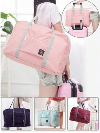 1pc Portable Storage Bag With Handle For Travel, Moving, Foldable And Can Be Hung On The Trolley Case. Can Also Be Used As A Handbag. Durable, Waterproof And Suitable For Carrying Damp Clothes When Going To The Bathhouse/Gym. Can Be Folded And Used As A Home Luggage Bag.
